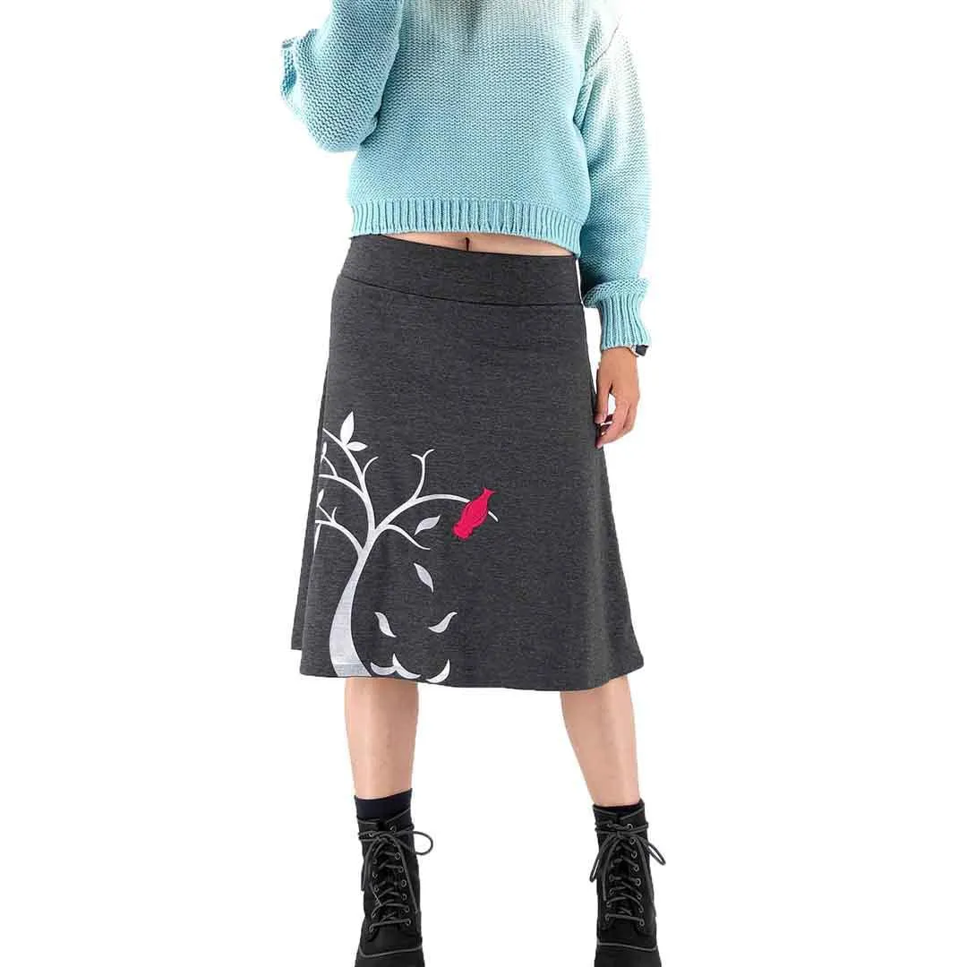 (20% Off) Skirt - Pink Bird on Tree - Dark Charcoal Gray (Juniors S -3X) by Zoe's Lollipop