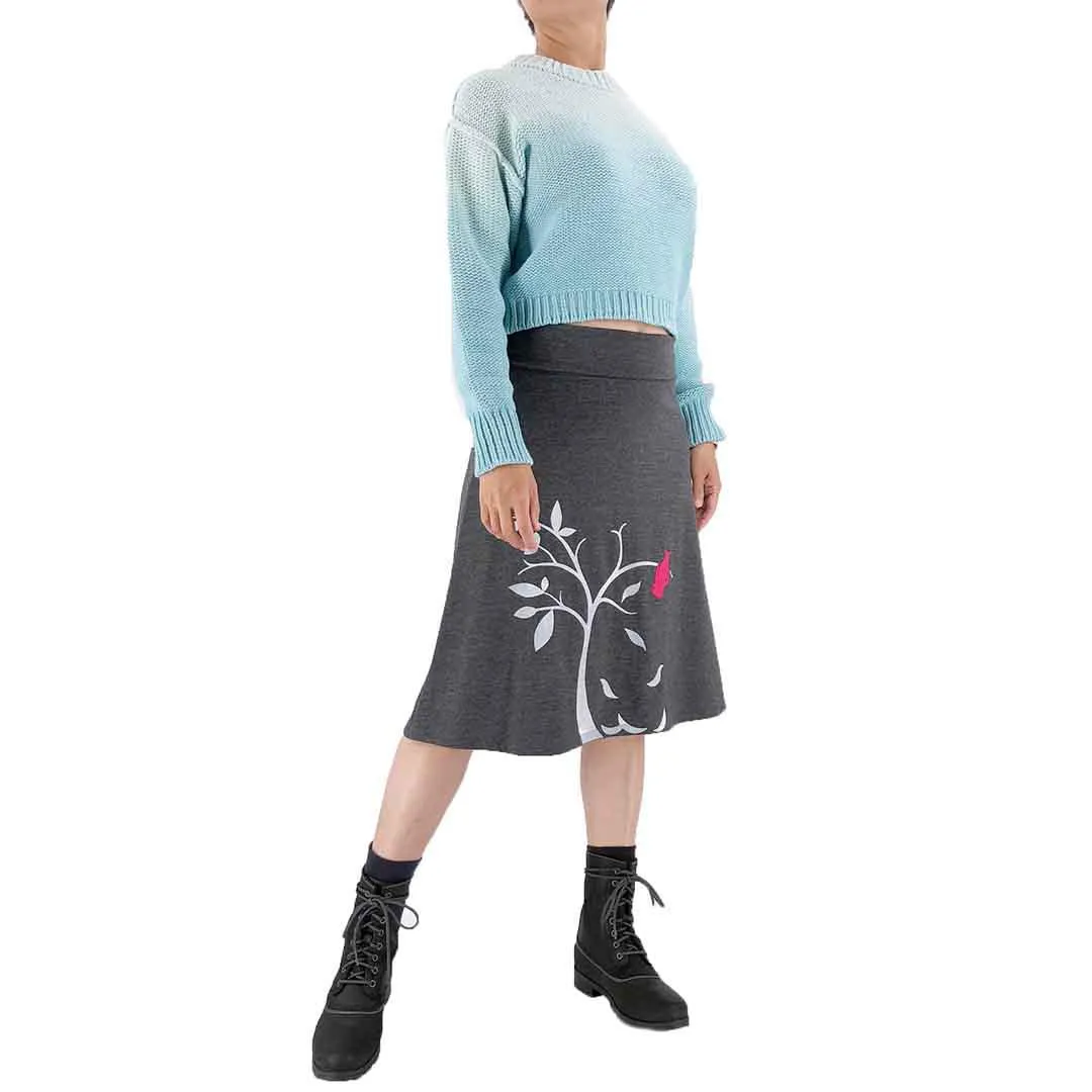 (20% Off) Skirt - Pink Bird on Tree - Dark Charcoal Gray (Juniors S -3X) by Zoe's Lollipop