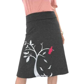 (20% Off) Skirt - Pink Bird on Tree - Dark Charcoal Gray (Juniors S -3X) by Zoe's Lollipop