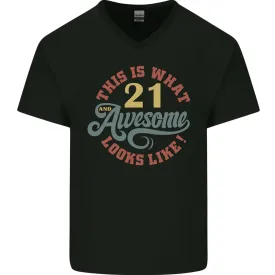 21st Birthday 21 Year Old Awesome Looks Like Mens V-Neck Cotton T-Shirt