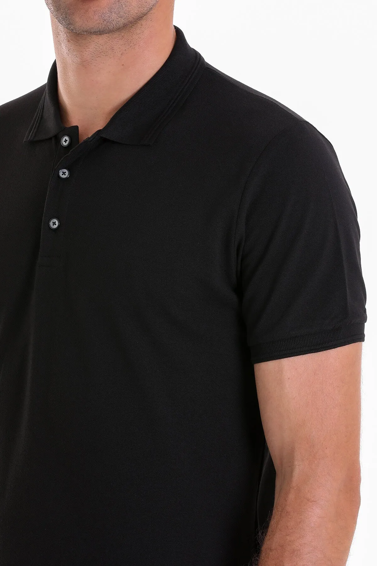 35361023C001 \  Comfort Fit Basic / Plain 100% Cotton Polo T-shirt, Black