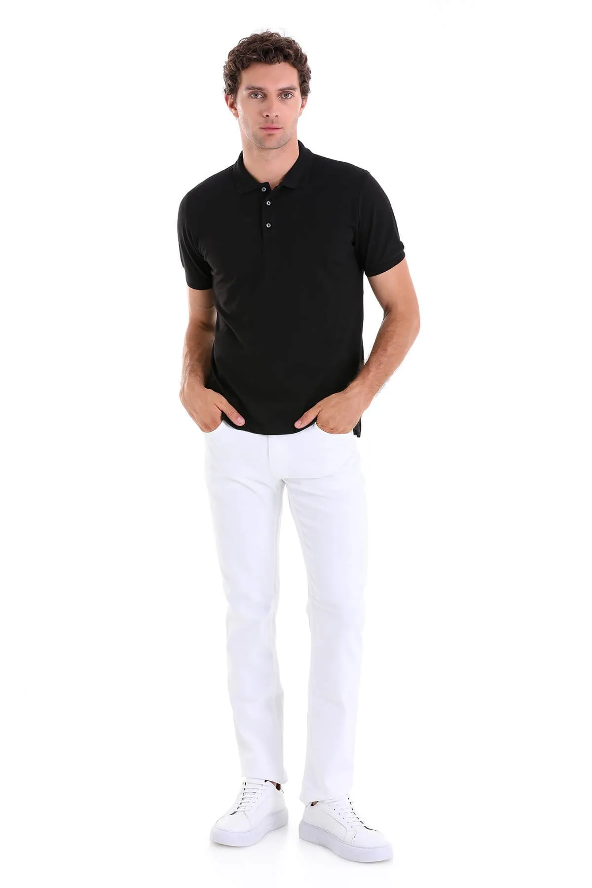 35361023C001 \  Comfort Fit Basic / Plain 100% Cotton Polo T-shirt, Black