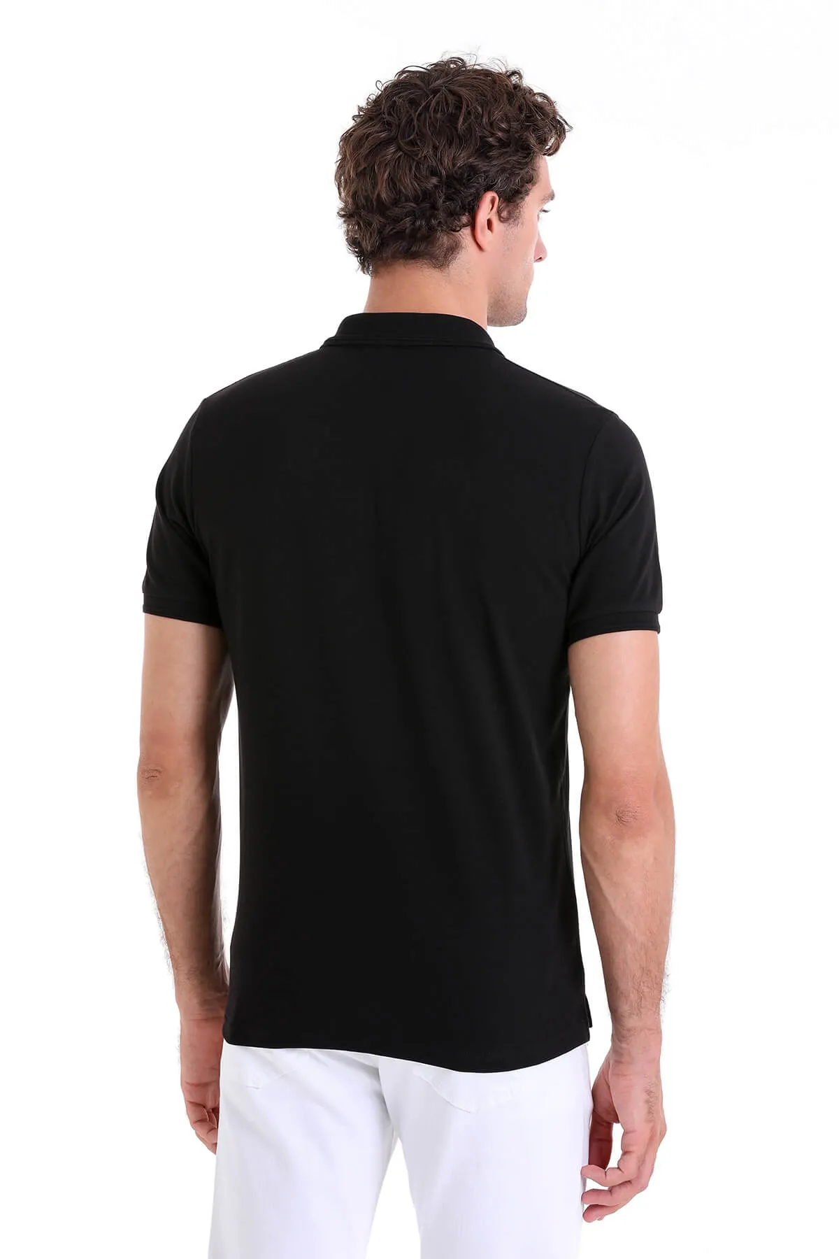 35361023C001 \  Comfort Fit Basic / Plain 100% Cotton Polo T-shirt, Black