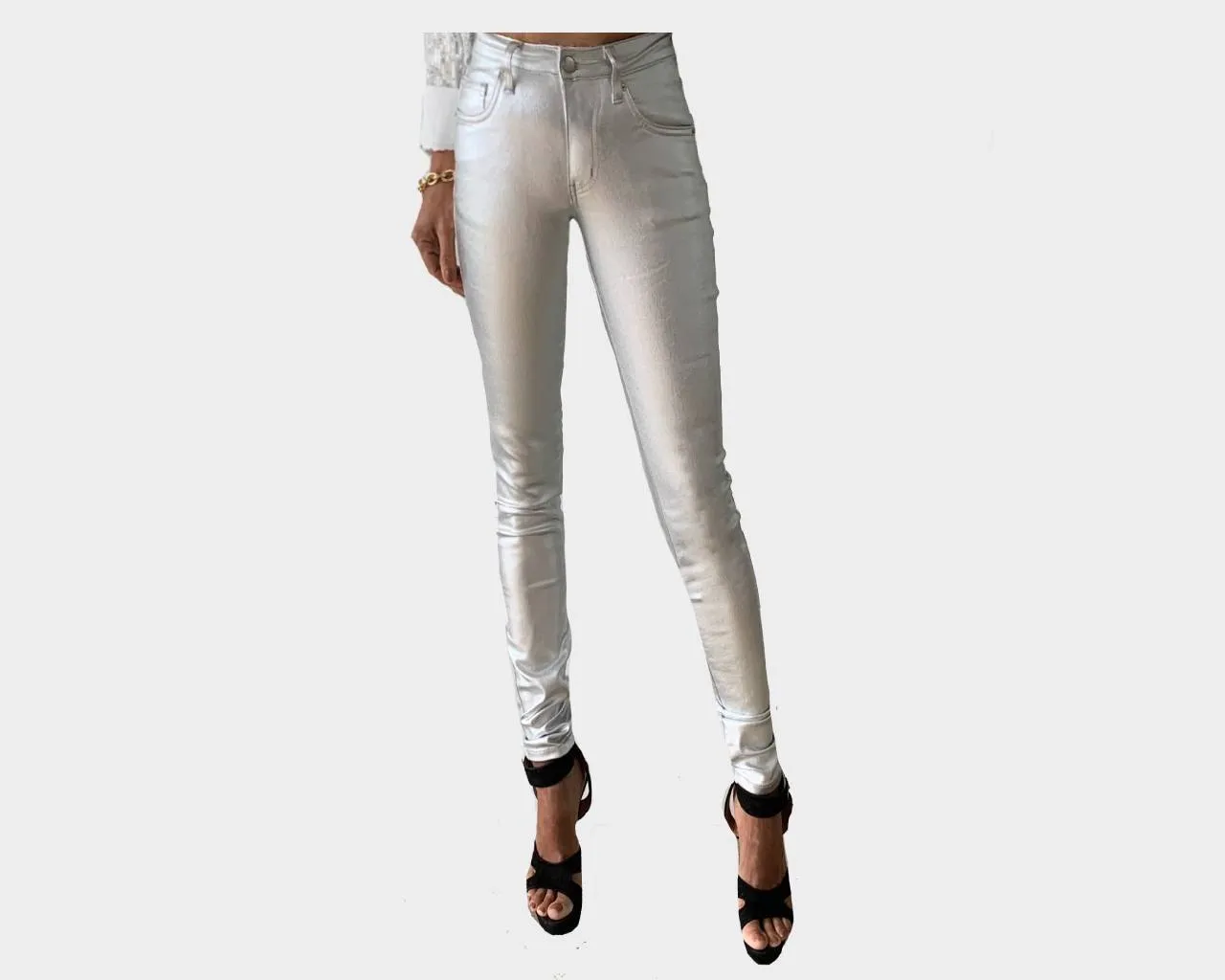 72 Silver Metallic Vegan-Leather jeans - The St. Tropez