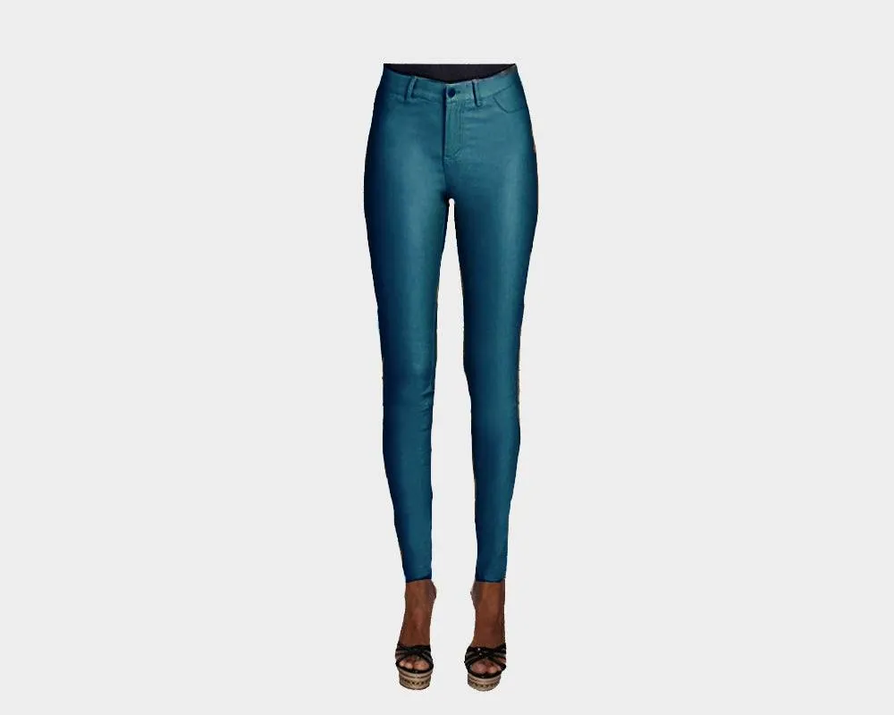 9.9 Metallic Ice Blue Vegan-Leather jeans - The Malibu