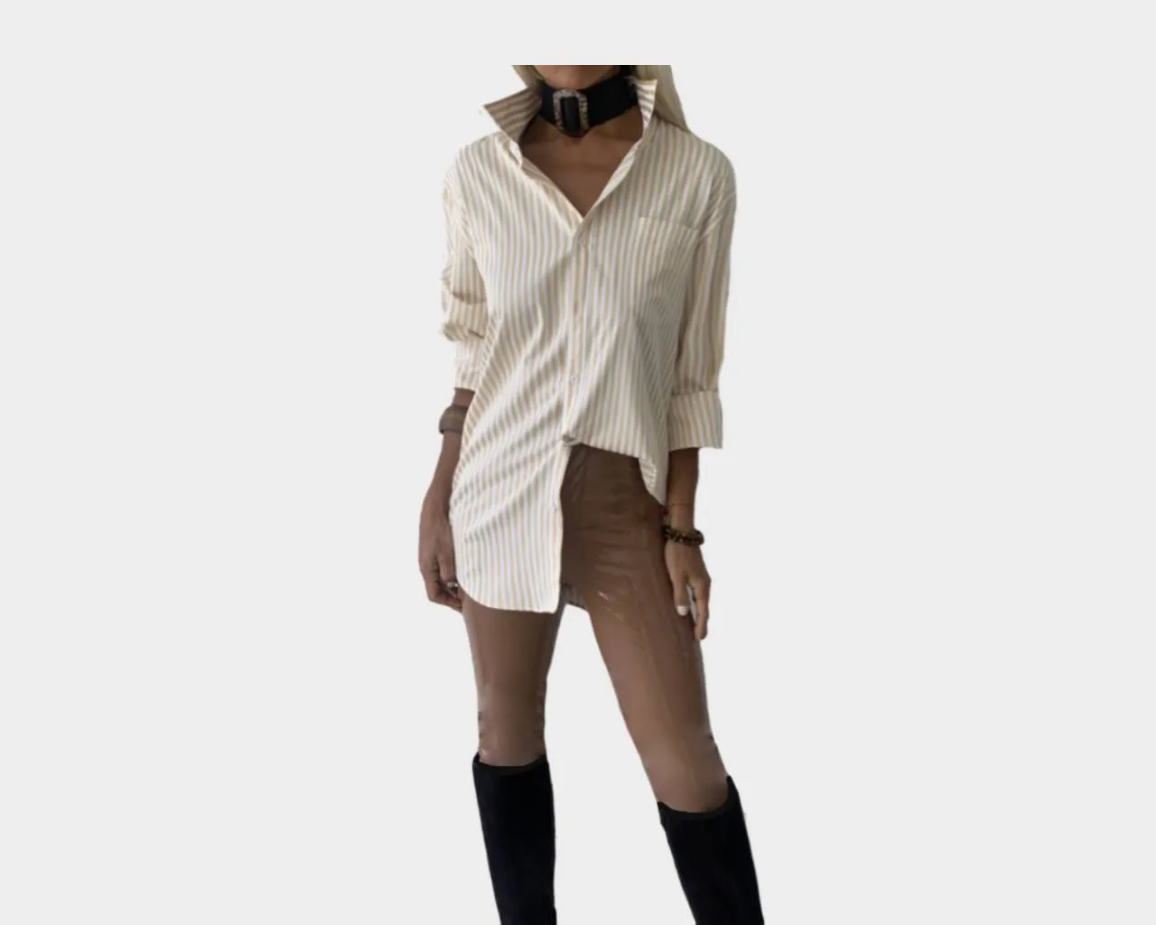 9.9 Stripe Champagne Taupe et Blanc long Sleeve Weekender Shirt - The Hamptons