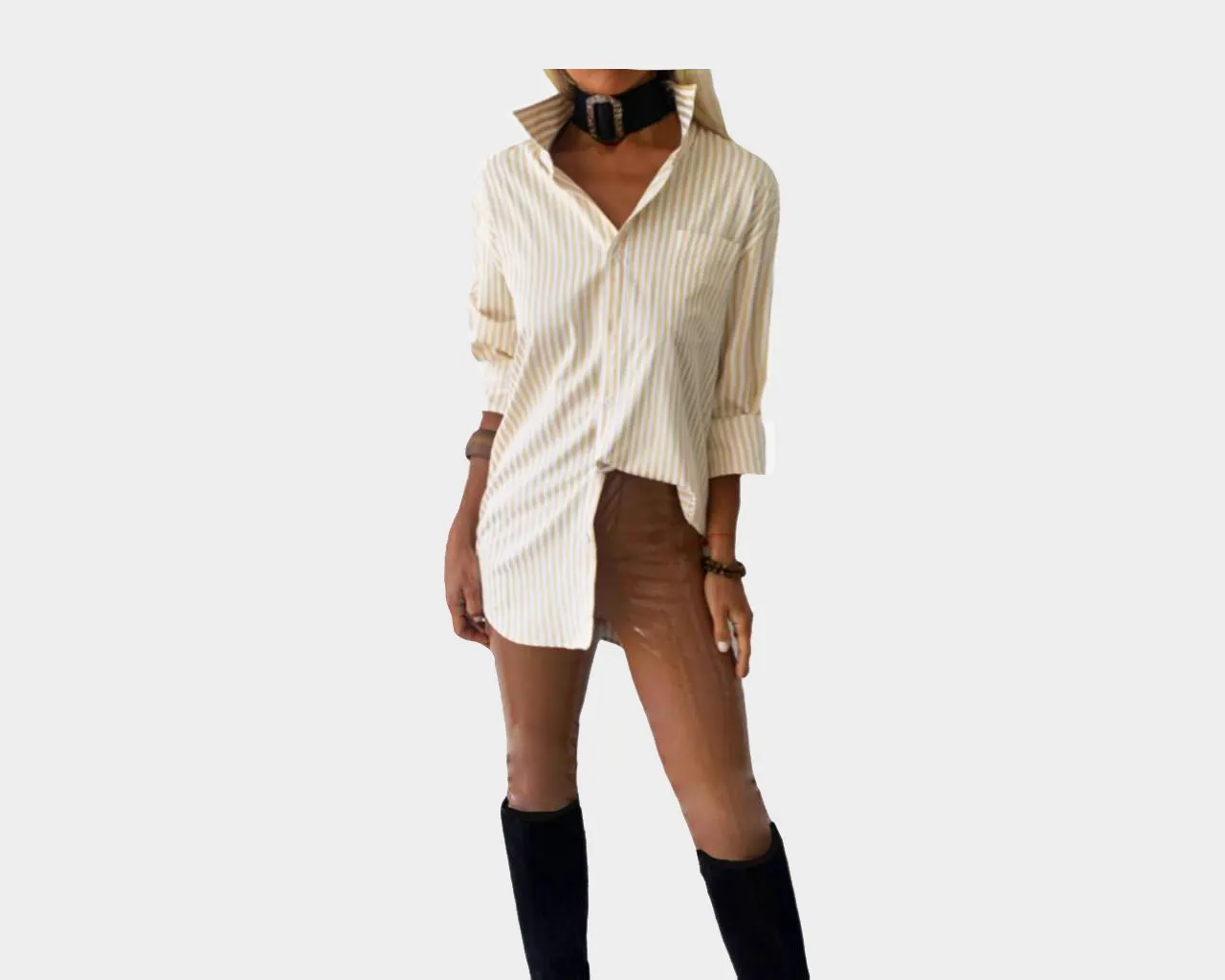 9.9 Stripe Champagne Taupe et Blanc long Sleeve Weekender Shirt - The Hamptons