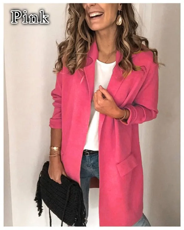 Autumn and winter new solid color long sleeve false pocket casual suit jacket women's wear