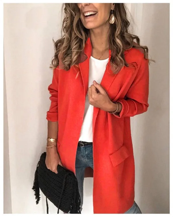 Autumn and winter new solid color long sleeve false pocket casual suit jacket women's wear