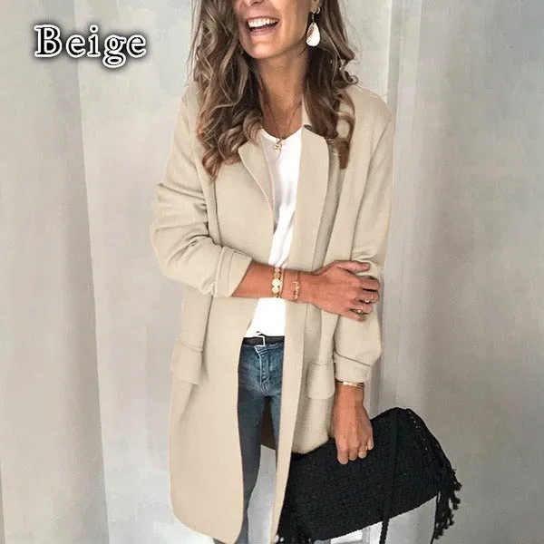 Autumn and winter new solid color long sleeve false pocket casual suit jacket women's wear