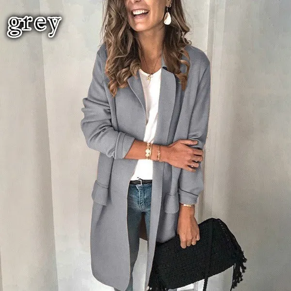 Autumn and winter new solid color long sleeve false pocket casual suit jacket women's wear