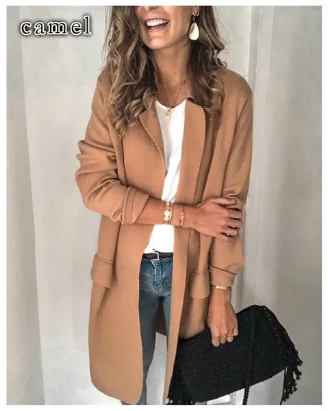 Autumn and winter new solid color long sleeve false pocket casual suit jacket women's wear