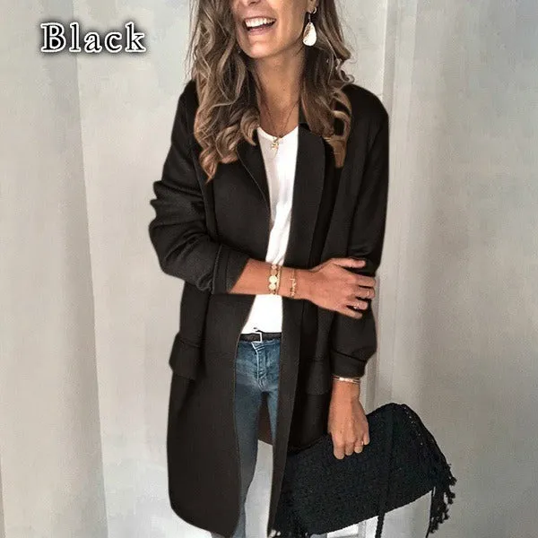 Autumn and winter new solid color long sleeve false pocket casual suit jacket women's wear