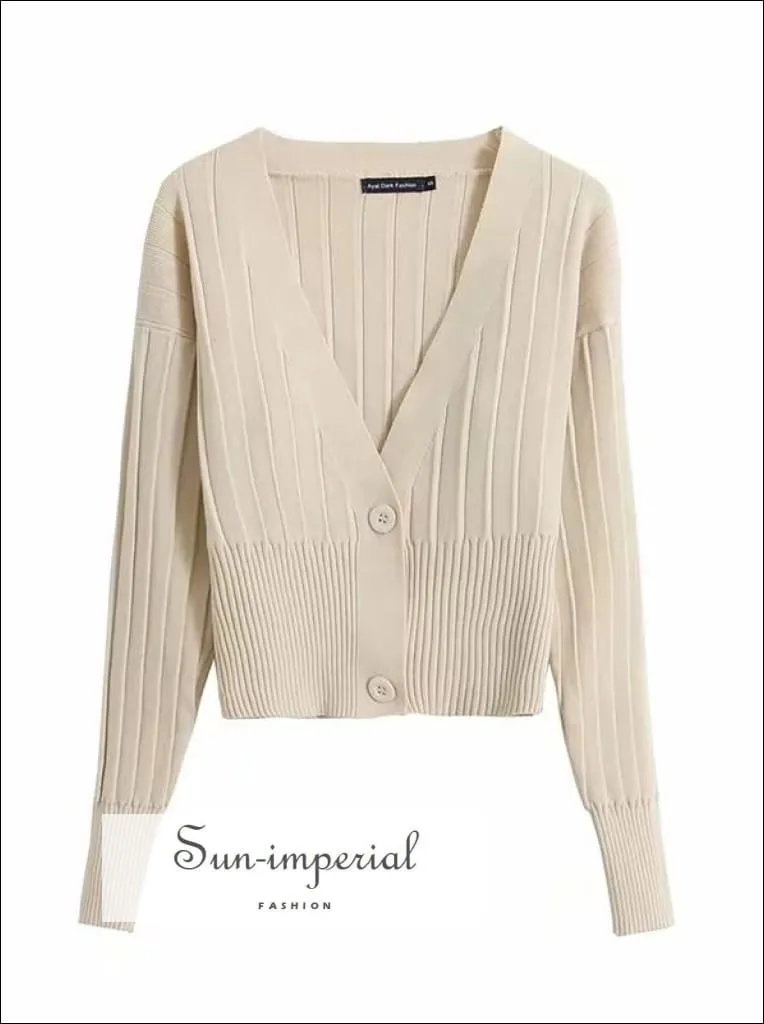 Basic Knitted Sweaters Womens Tops Elegant V-neck full Sleeve thin Cardigan