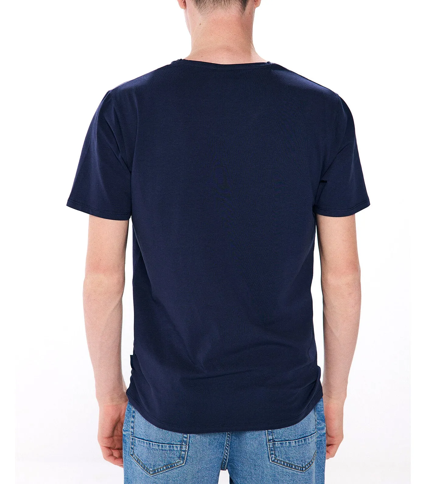 Basic V Cotton Lycra T-Shirt Blue