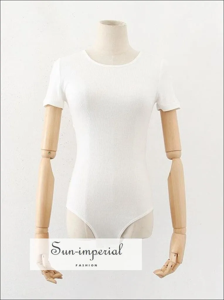 Beige Short Sleeve Ribbed Backless Bodysuit with Tie detail