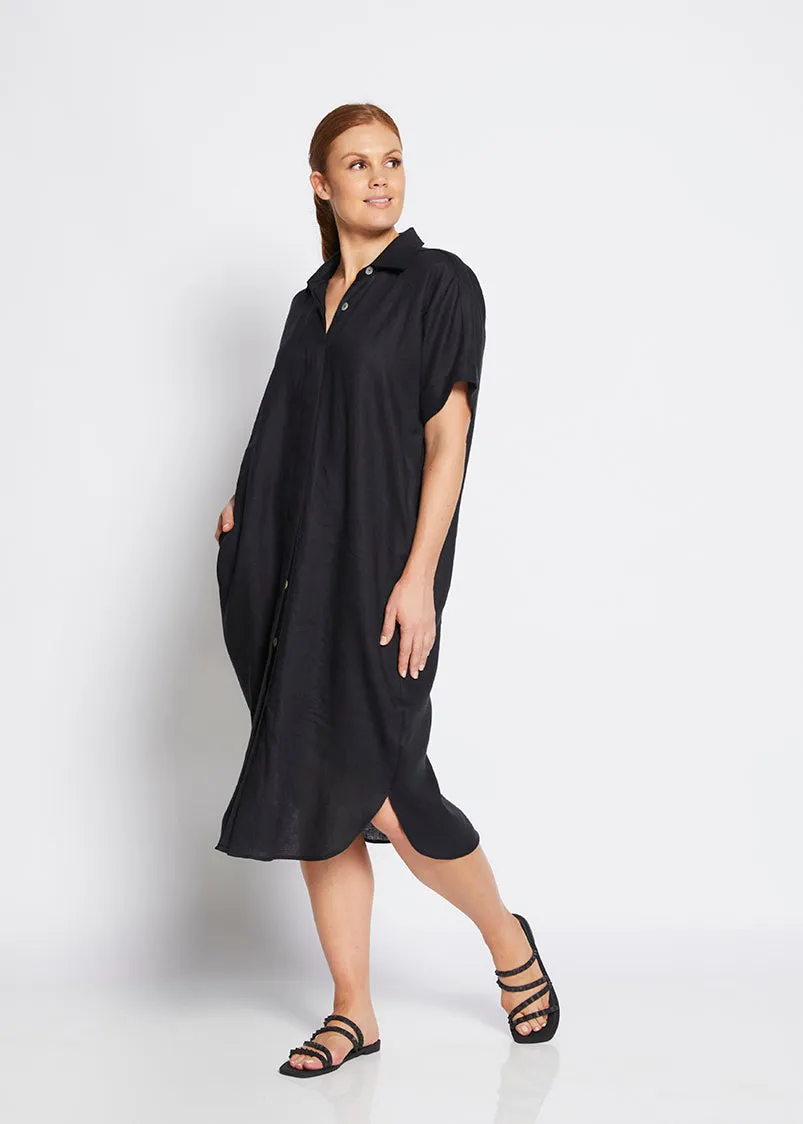 Beyah linen shirtdress in black