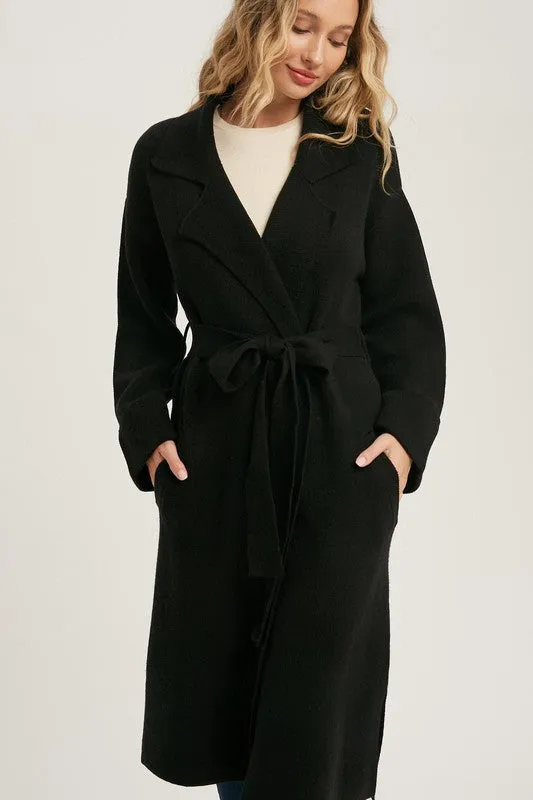 Black Effortless Knitted Trench Coat