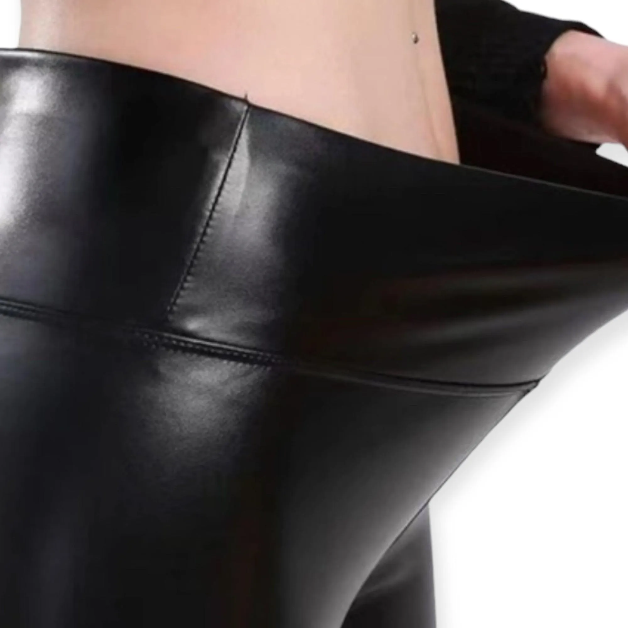 Black Leather Fleece Lined Leggings