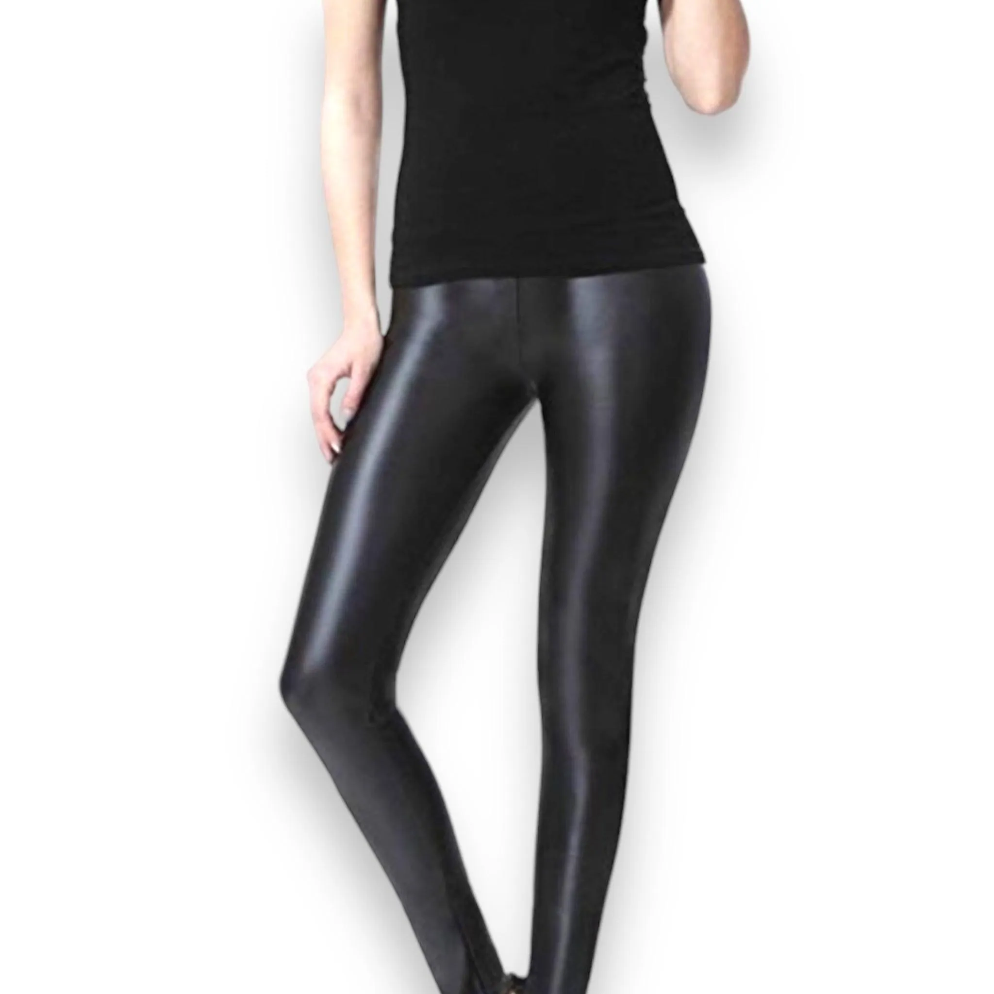 Black Leather Fleece Lined Leggings