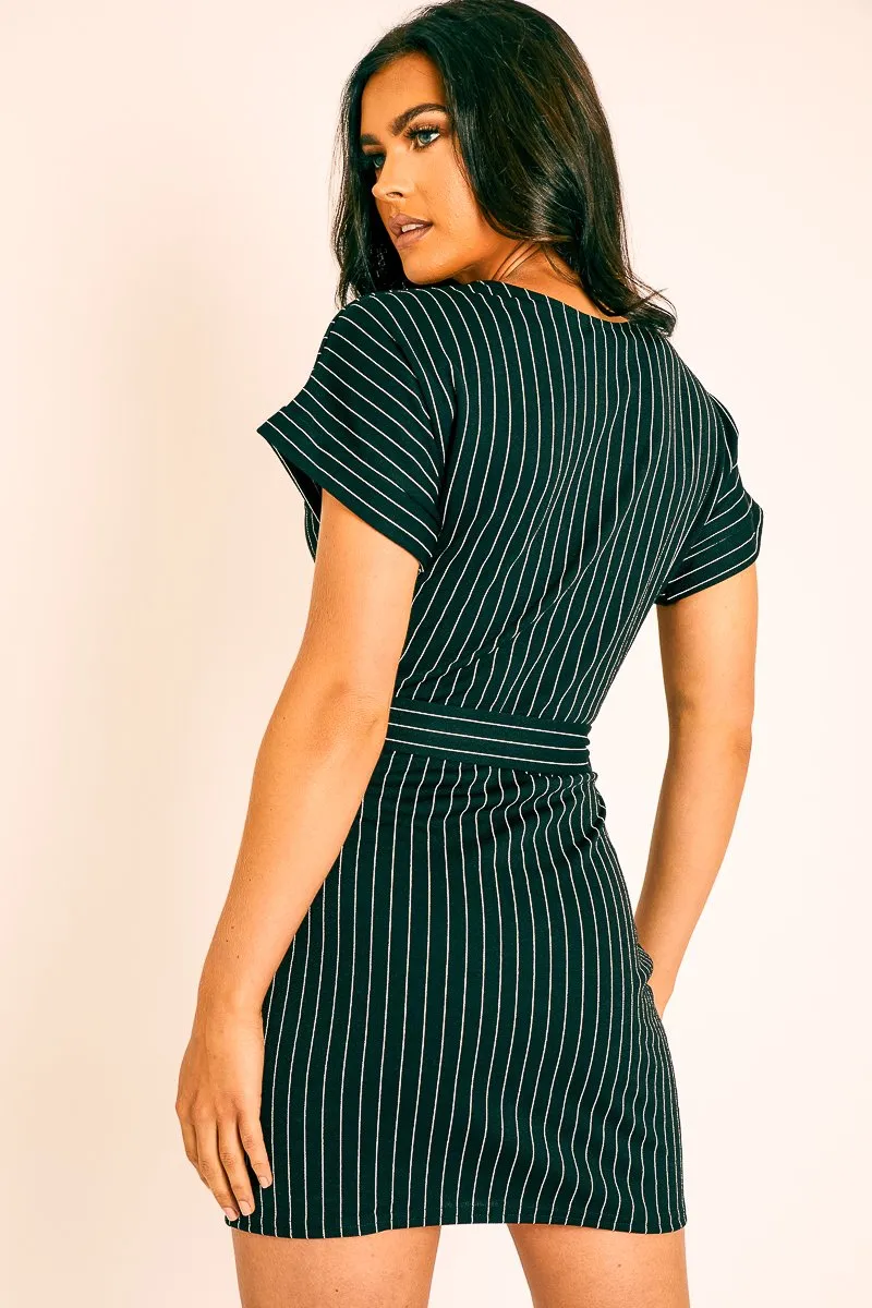 Black White Stripe Belted T-shirt Dress - Madisen