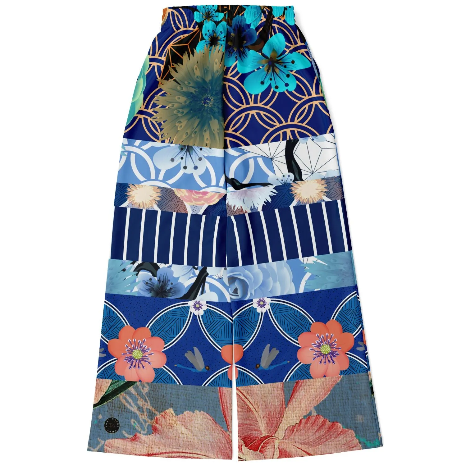 Blue Andalusian Patchwork Eco-Poly Wide Leg Pants