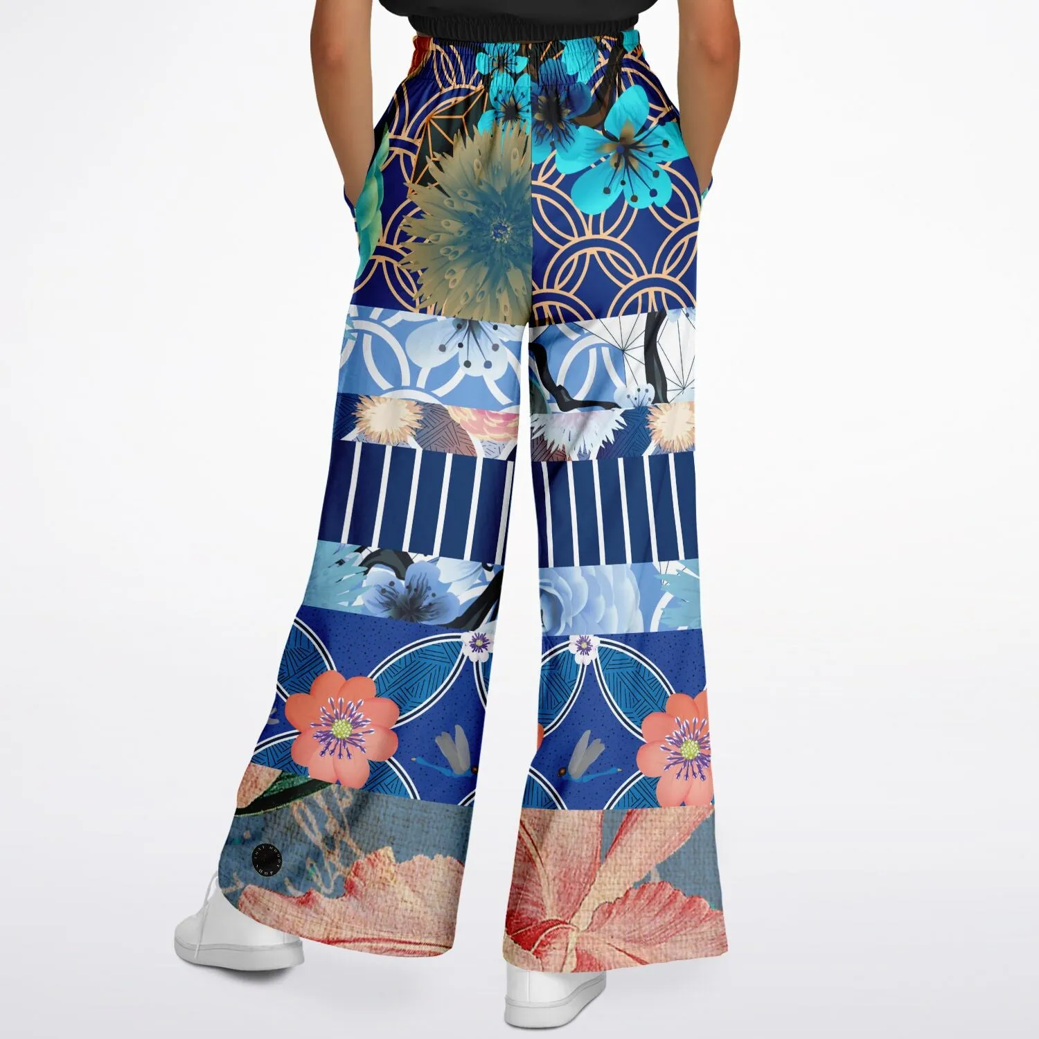 Blue Andalusian Patchwork Eco-Poly Wide Leg Pants