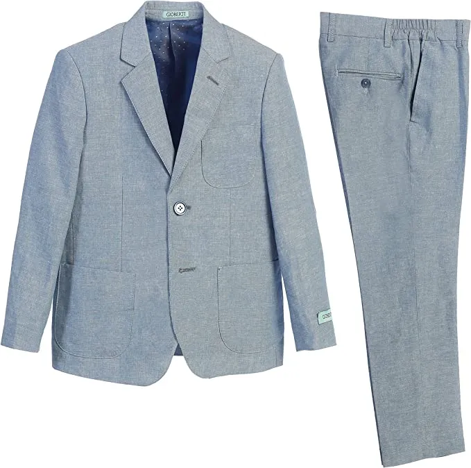 Boys Linen 2 Pcs Set Jacket And Dress Pants Blue Jacket And Blue Pants