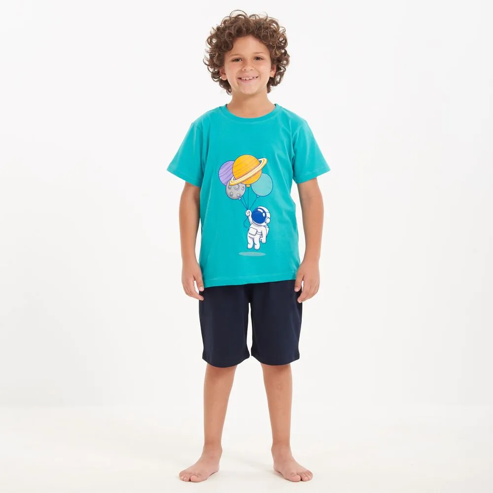 Boys summer pajama set Astronaut t-shirt  Dark blue shorts