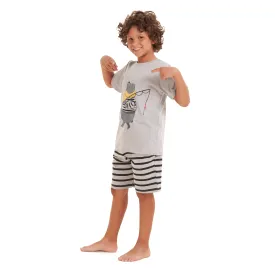 Boys summer pajama set Bear t-shirt  Light grey shorts