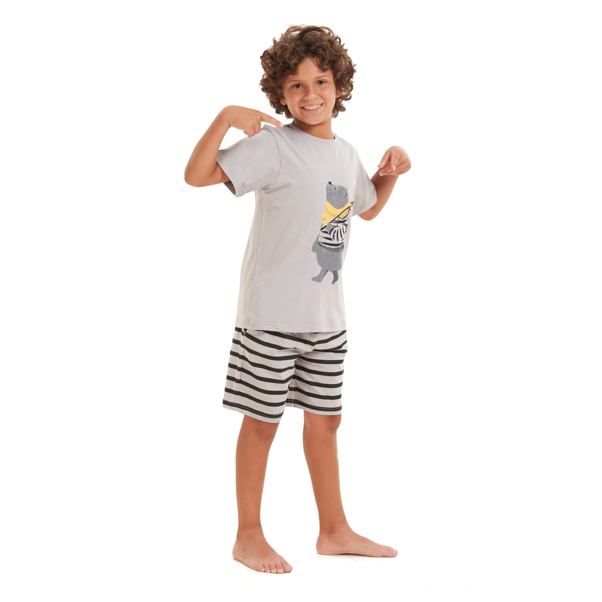 Boys summer pajama set Bear t-shirt  Light grey shorts