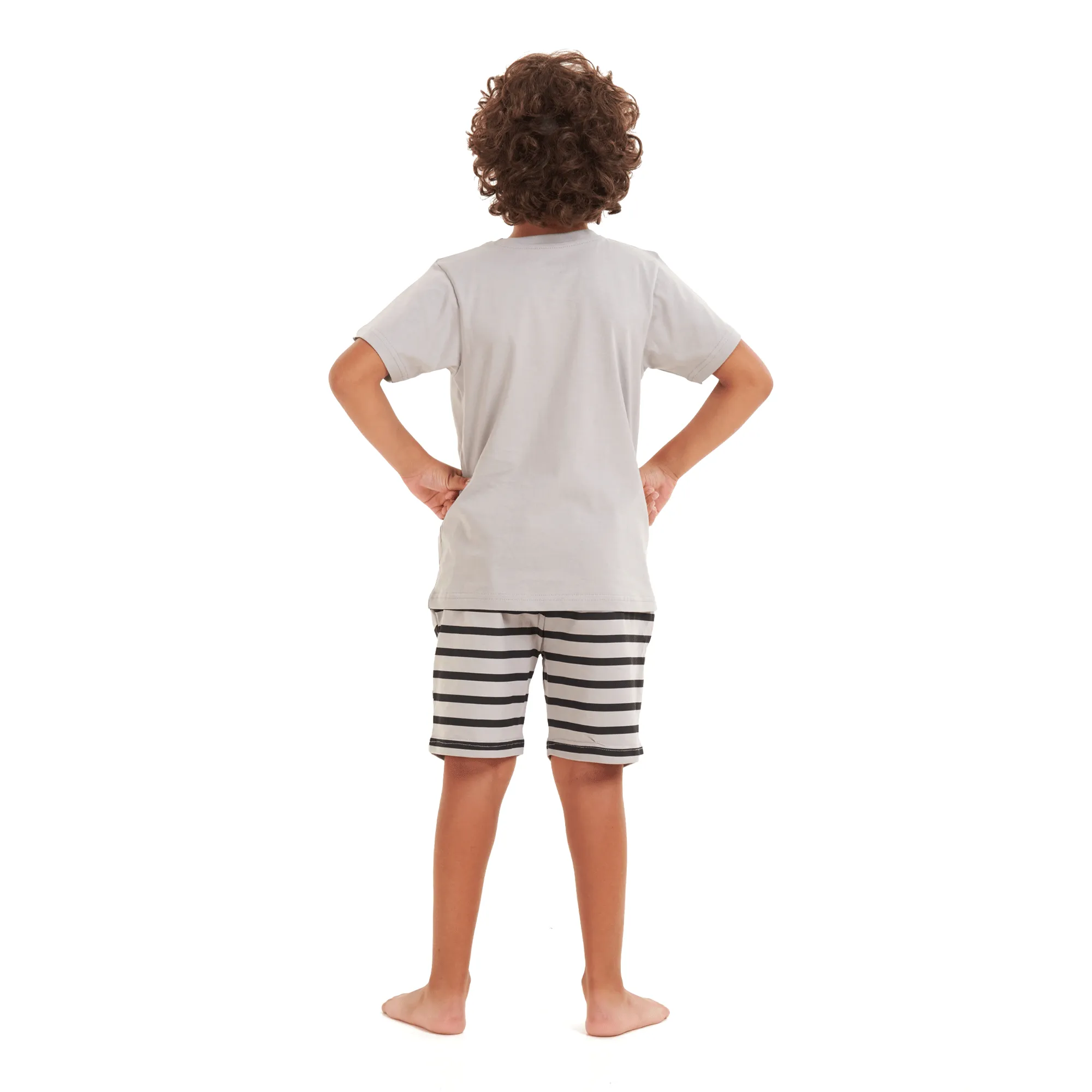 Boys summer pajama set Bear t-shirt  Light grey shorts