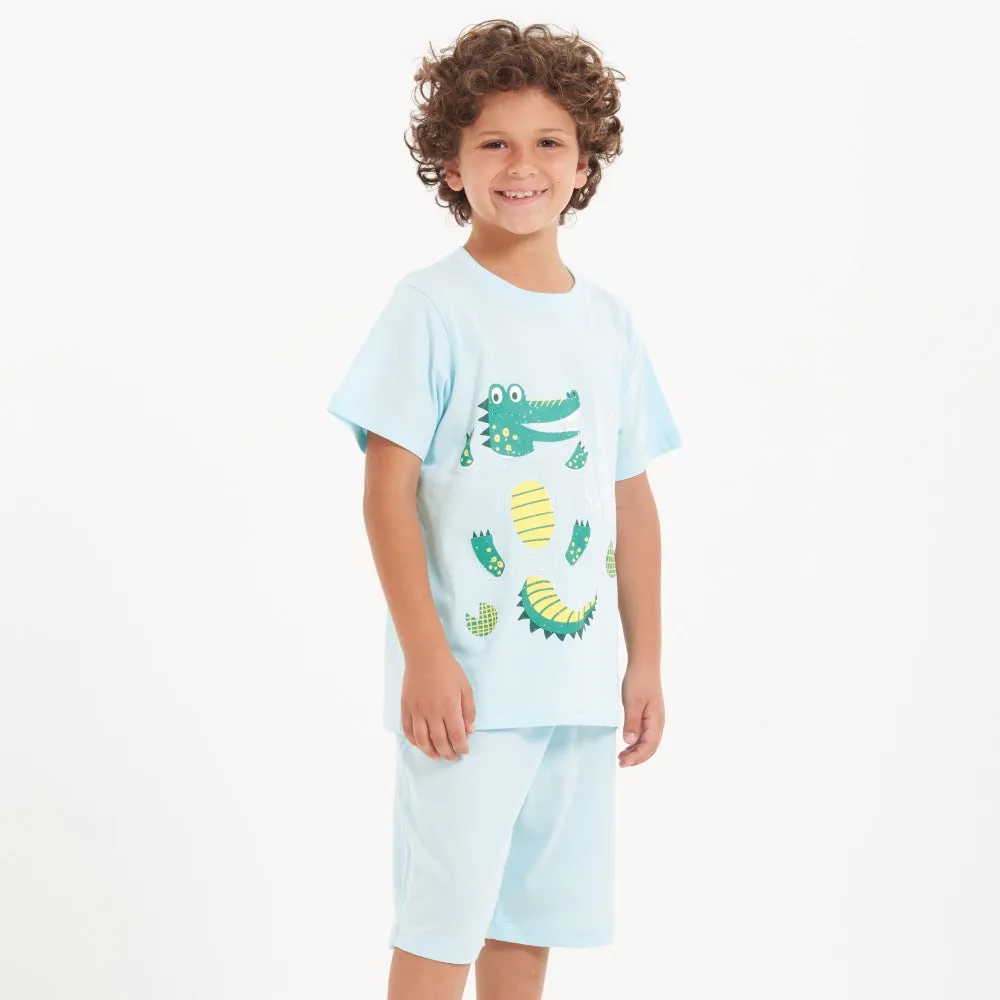 Boys summer pajama set Crocodile t-shirt   Aqua shorts