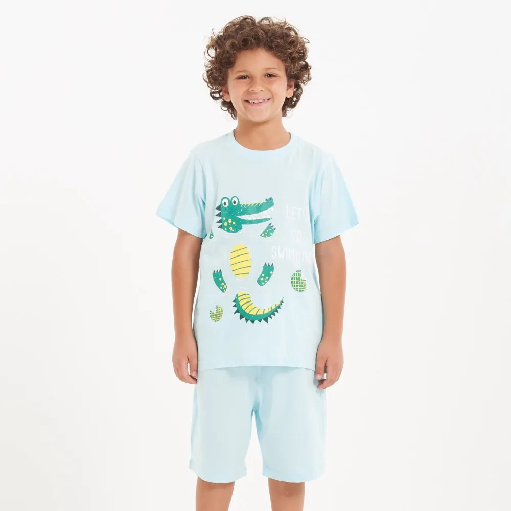 Boys summer pajama set Crocodile t-shirt   Aqua shorts