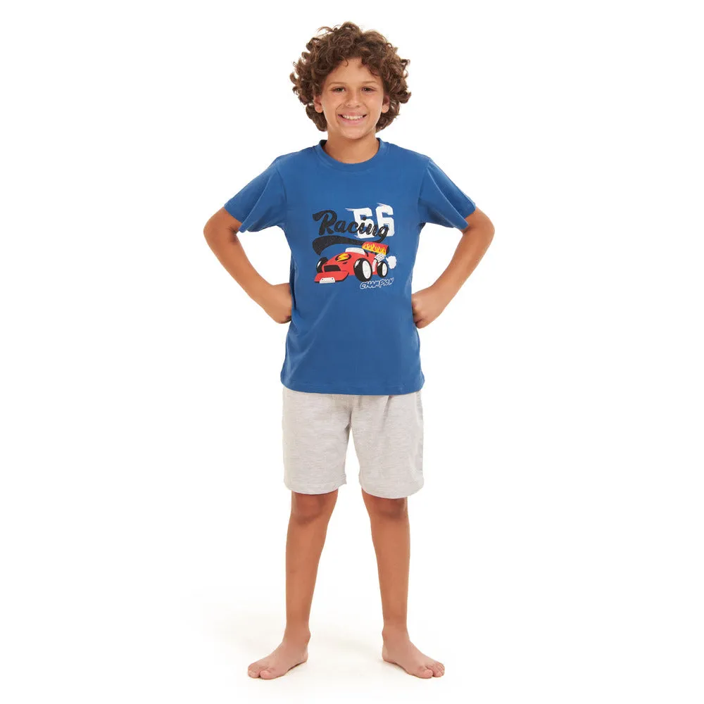 Boys summer pajama set Racing Cars t-shirt   Grey shorts