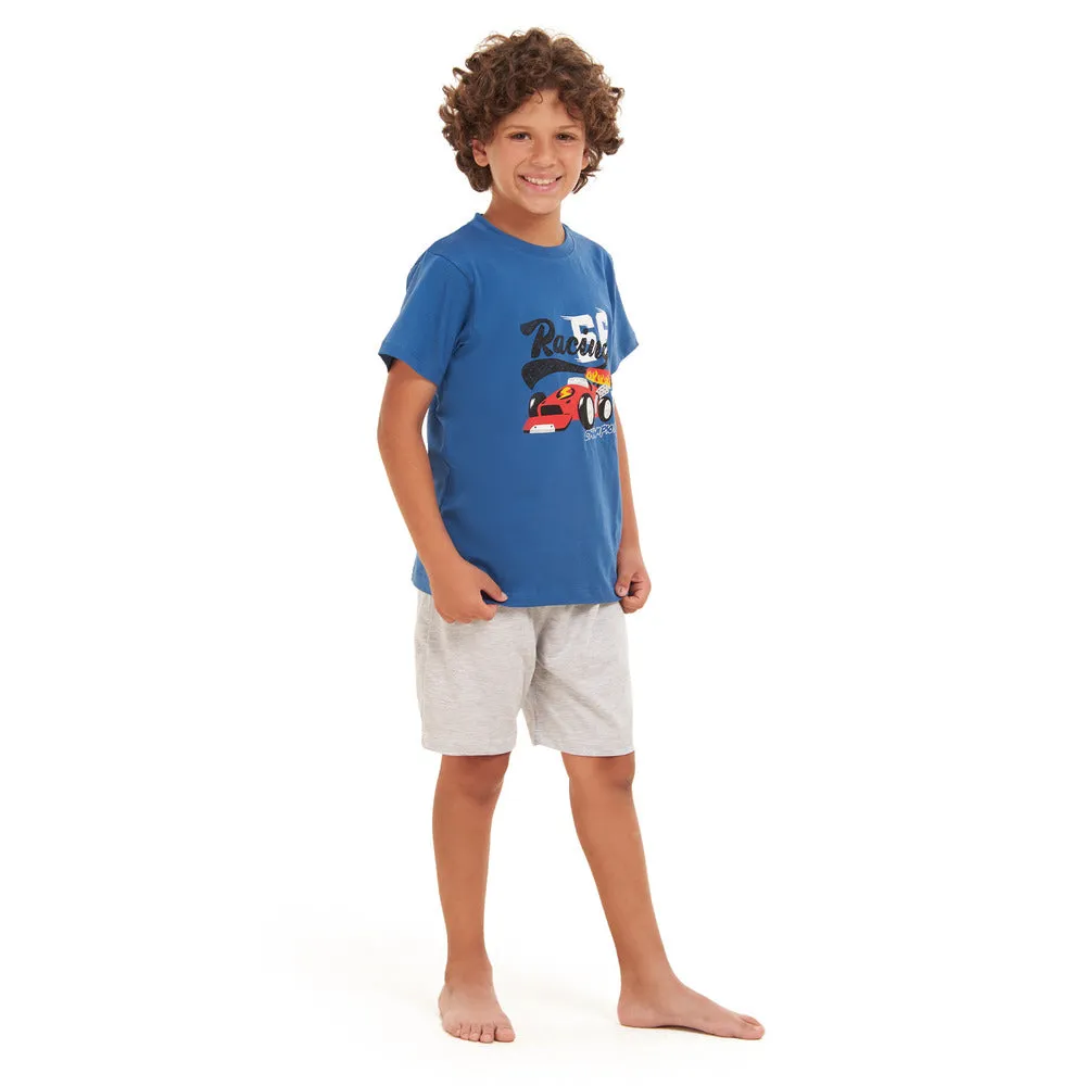 Boys summer pajama set Racing Cars t-shirt   Grey shorts