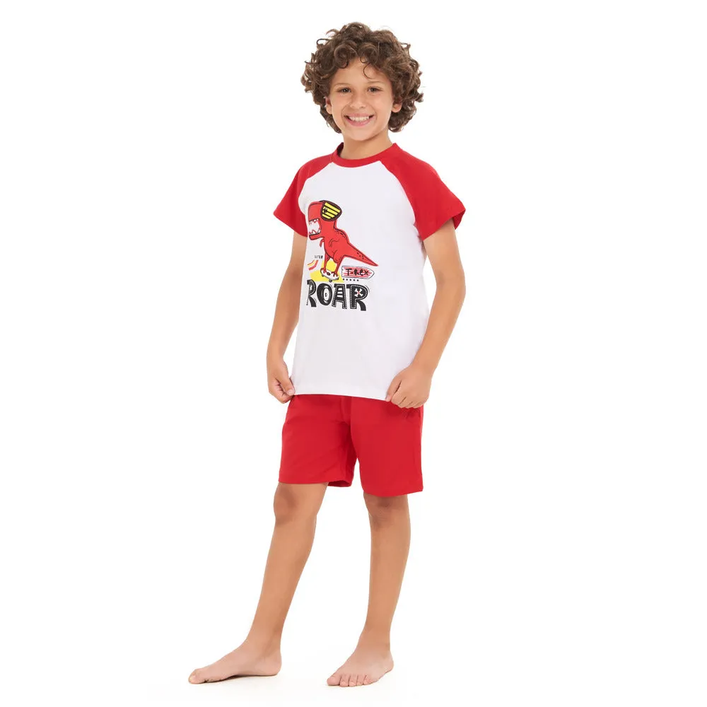 Boys summer pajama set red dinosaur t-shirt  Red shorts