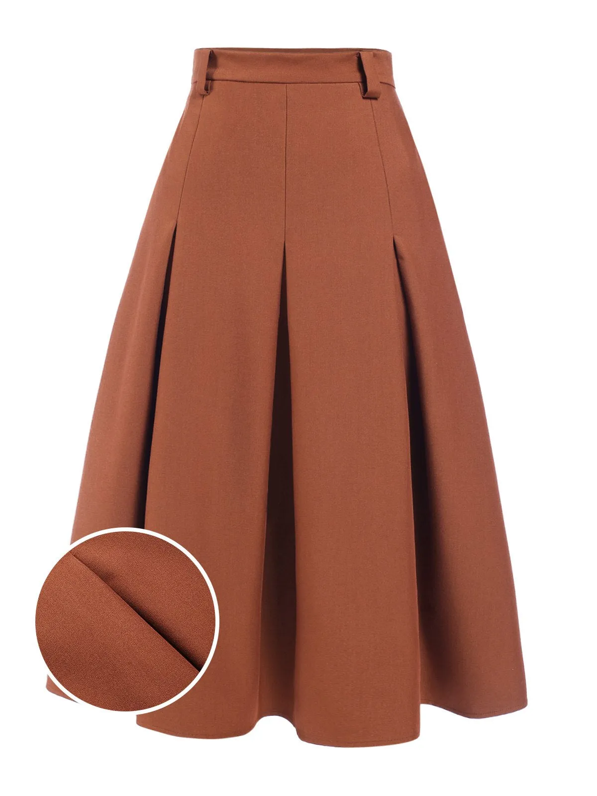 Brown 1940s Solid A-Line Pleated Skirt