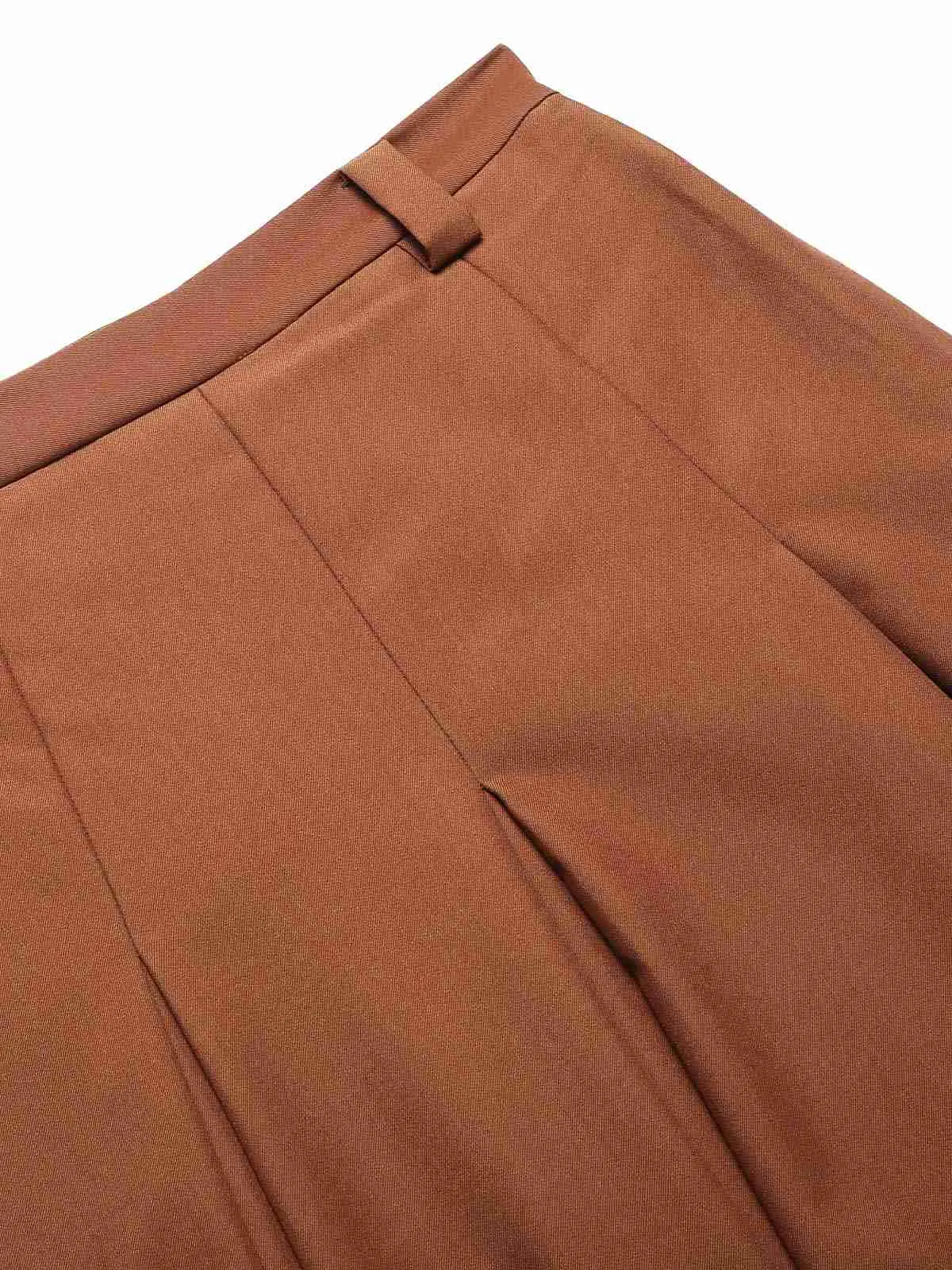 Brown 1940s Solid A-Line Pleated Skirt