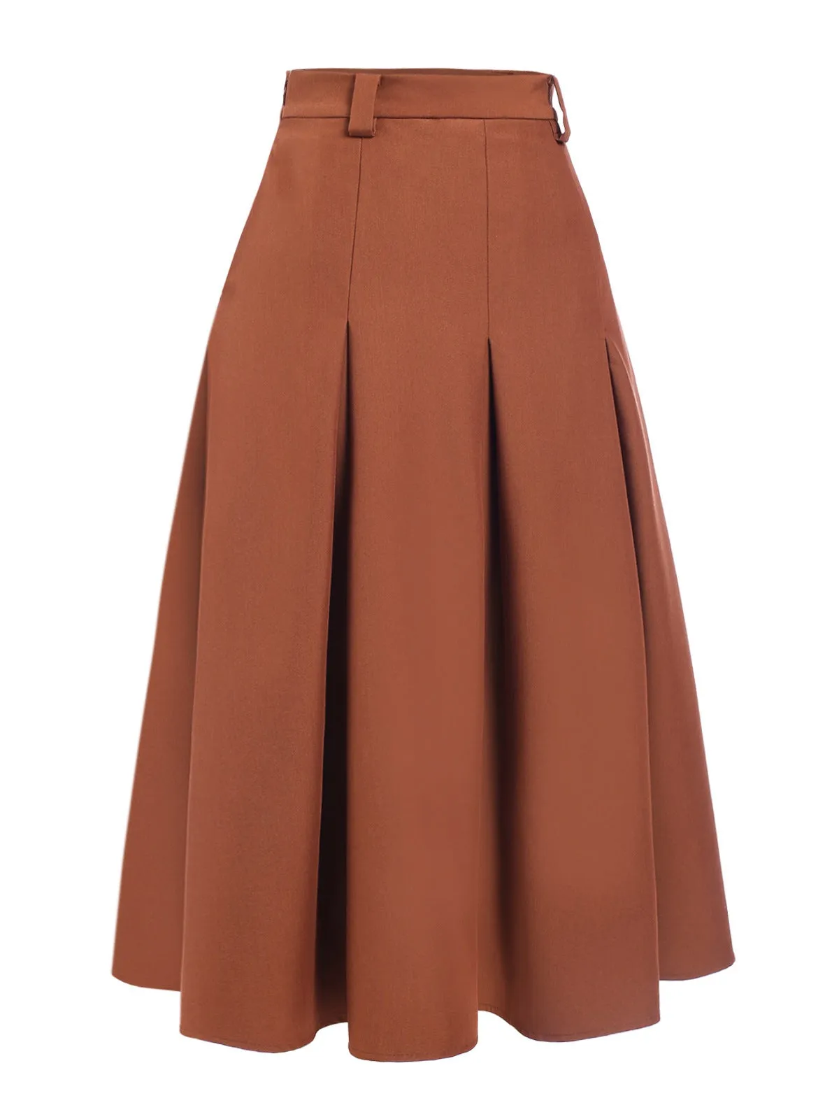 Brown 1940s Solid A-Line Pleated Skirt