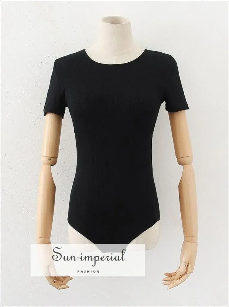 Brown Short Sleeve Ribbed Backless Bodysuit with Tie detail