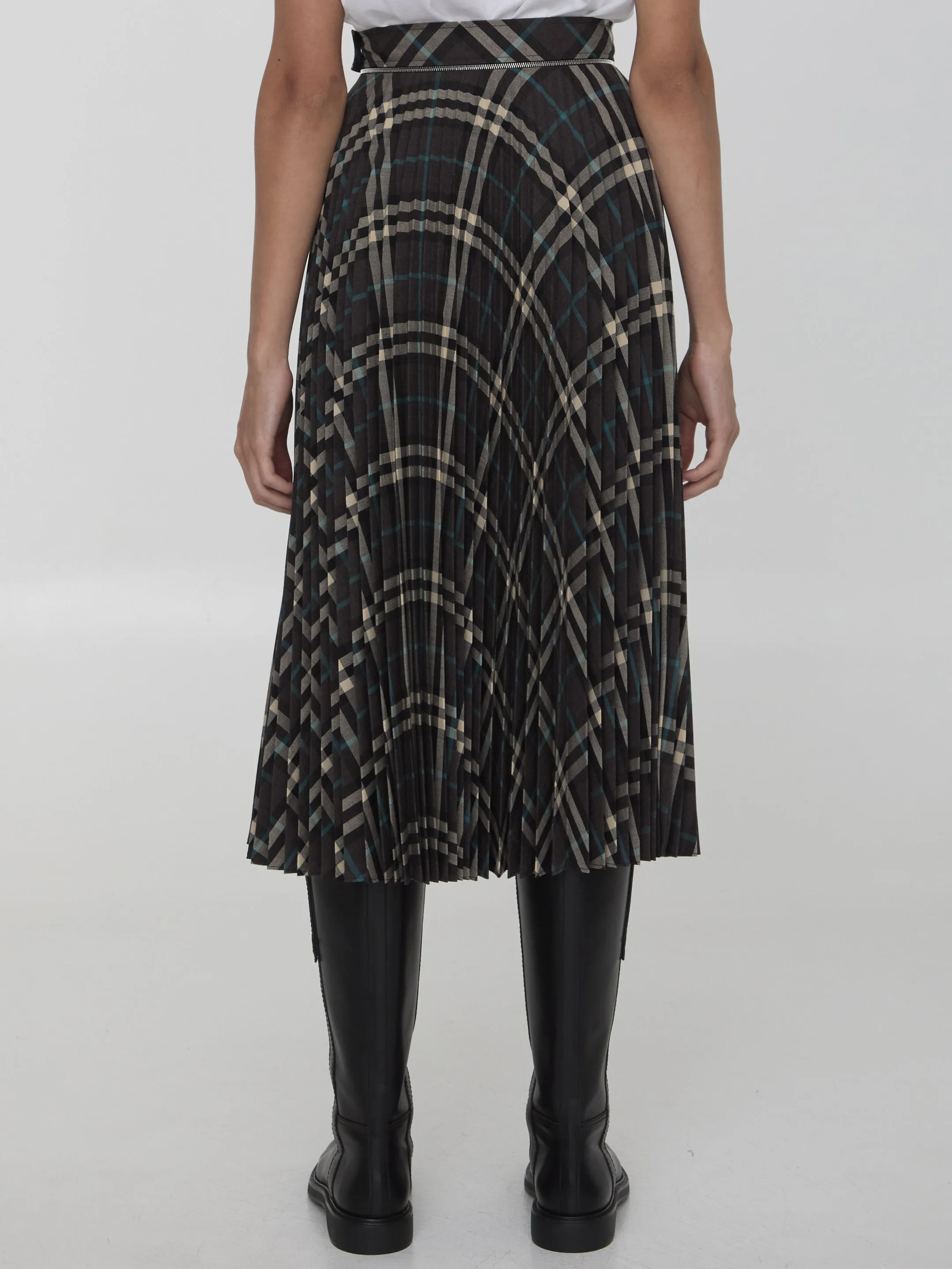 Burberry Black Check Pleated Skirt