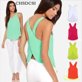 Candy Color Casual Sexy Back Strap Blouse-Tops for Women