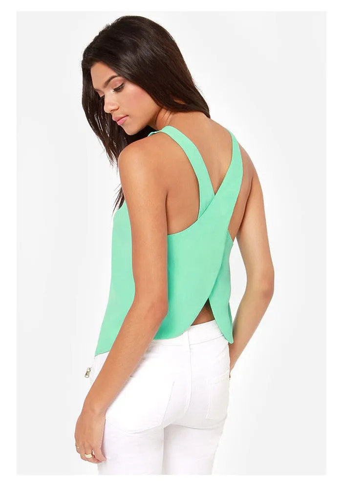 Candy Color Casual Sexy Back Strap Blouse-Tops for Women