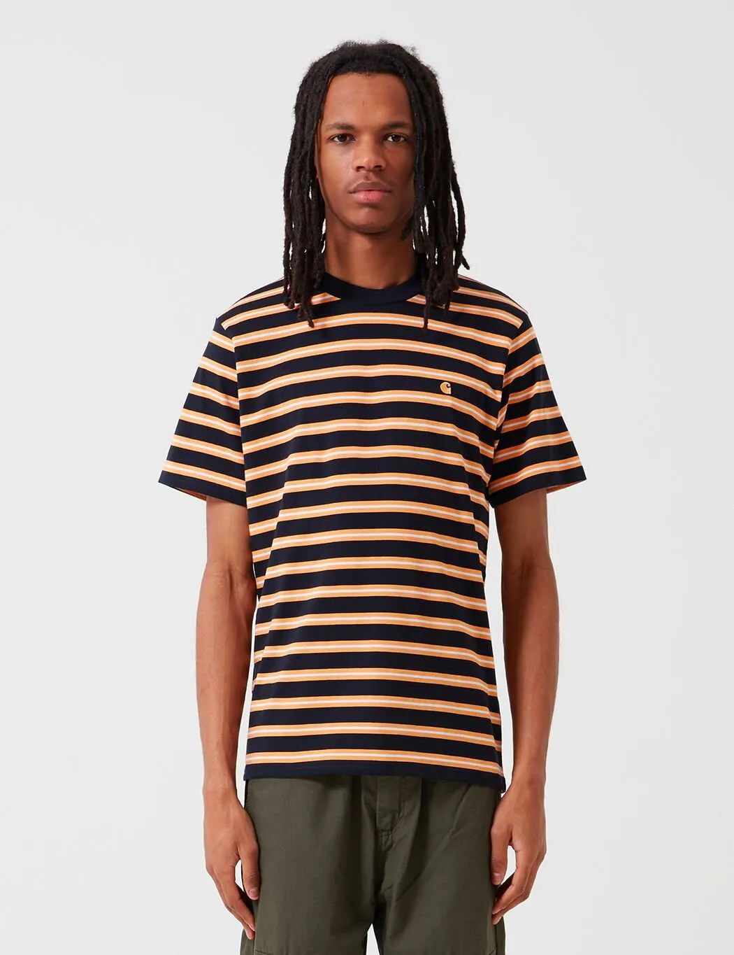 Carhartt-WIP Oakland Stripe T-Shirt - Dark Navy/Pop Orange