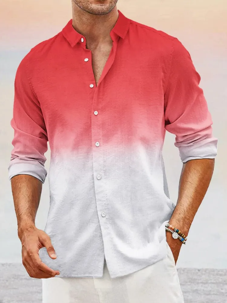 Casual Gradient Splicing Cotton Linen Shirt