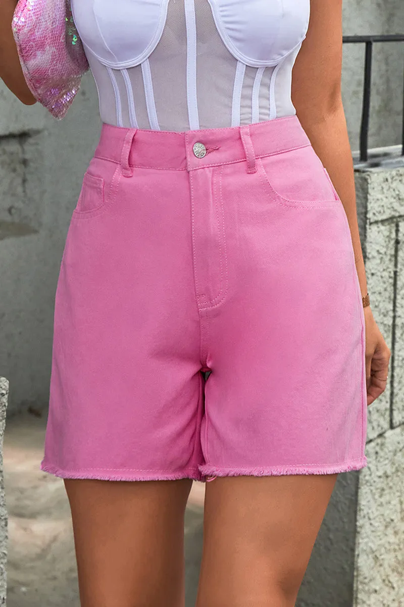 Casual Solid Make Old High Waist Straight Denim Shorts