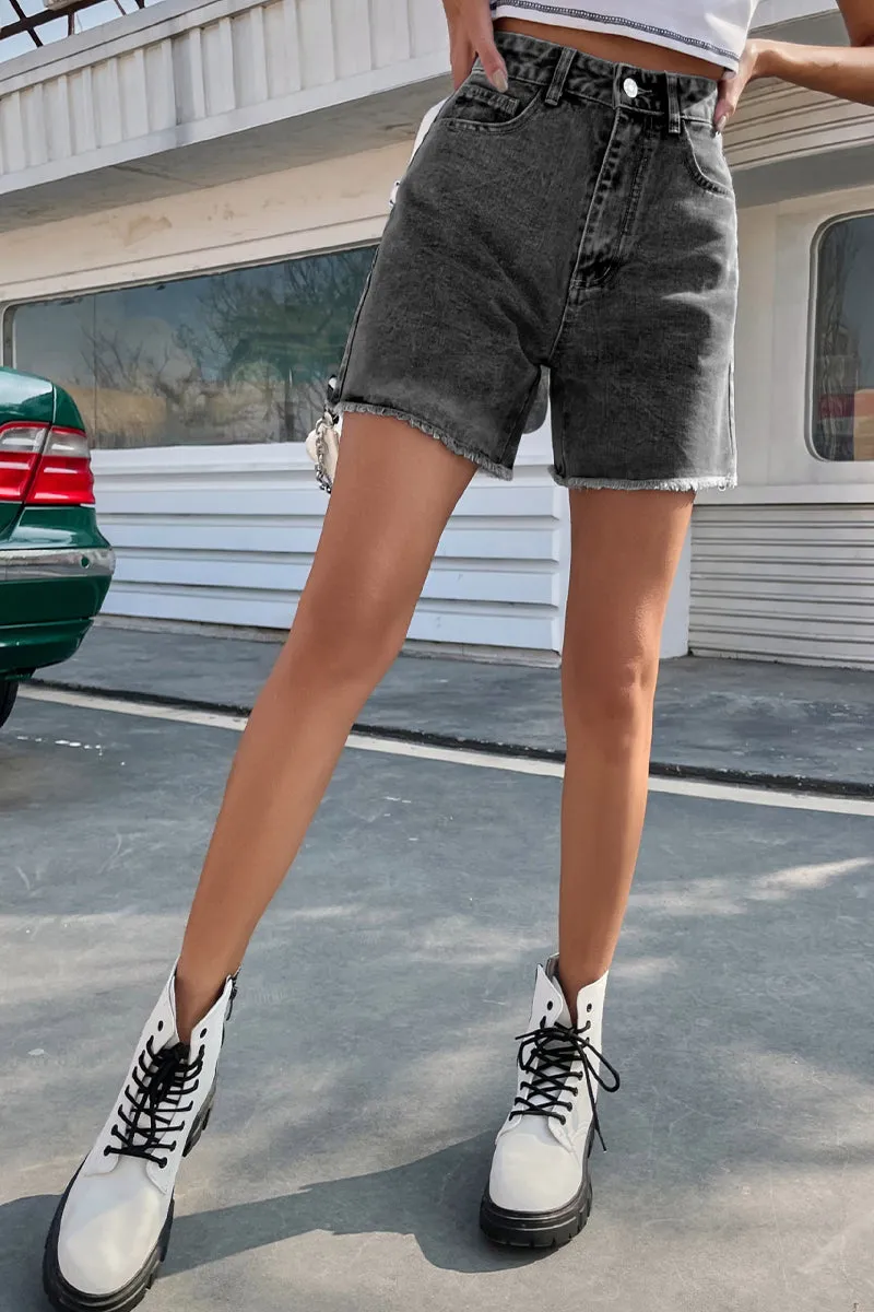 Casual Solid Make Old High Waist Straight Denim Shorts