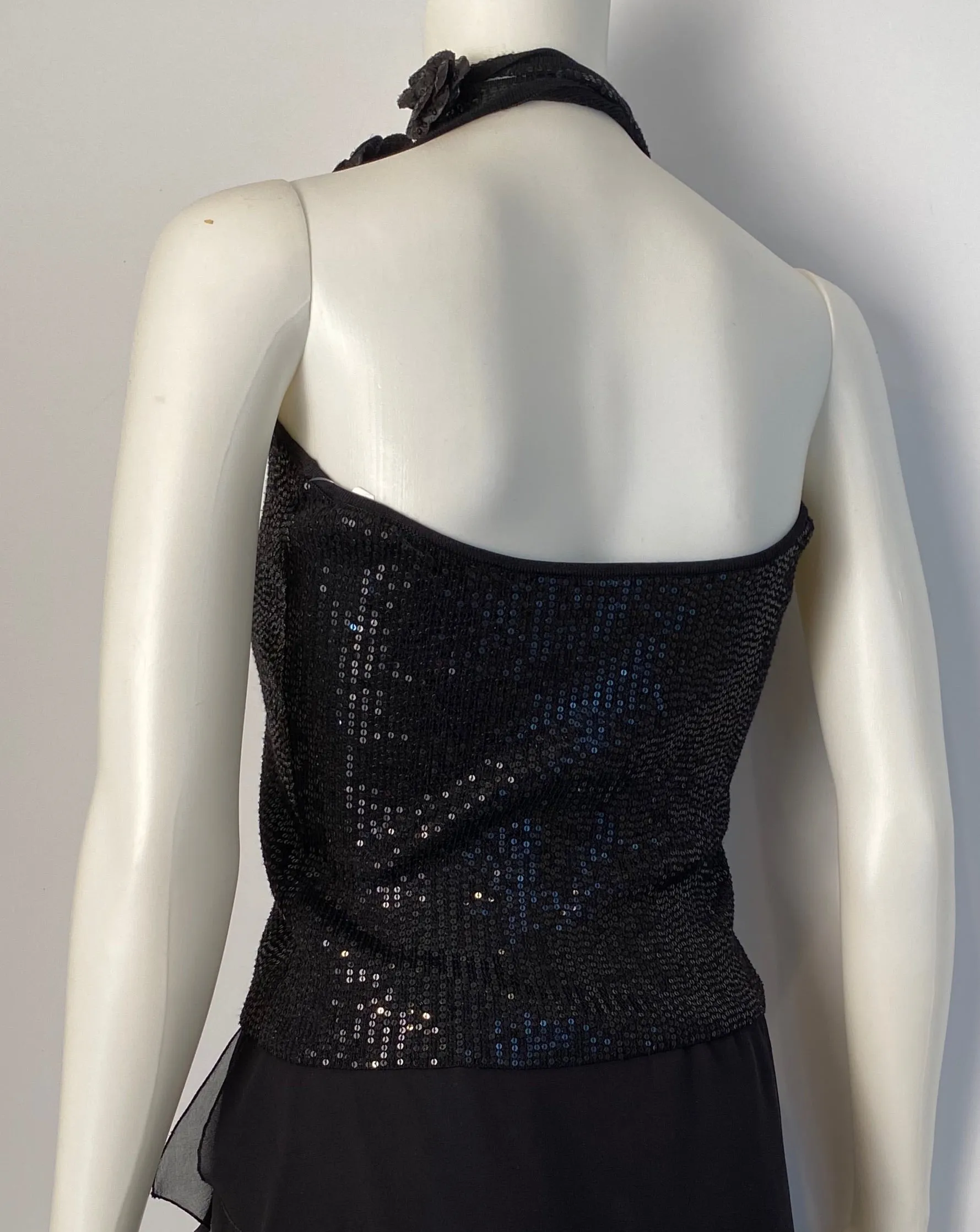 Chanel 08C 2008 Cruise Camellia black sequin top halter blouse FR 36