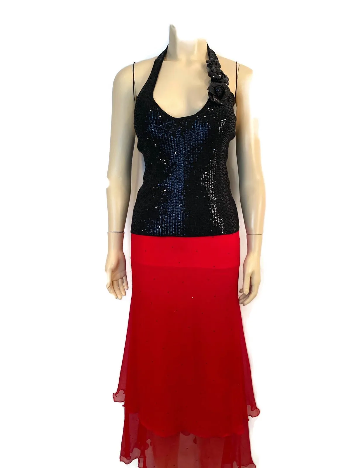 Chanel 08C 2008 Cruise Camellia black sequin top halter blouse FR 36